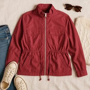 Old Navy Field Utility Jacket Red Full Zip Pockets Unlined Cotton Womens XL